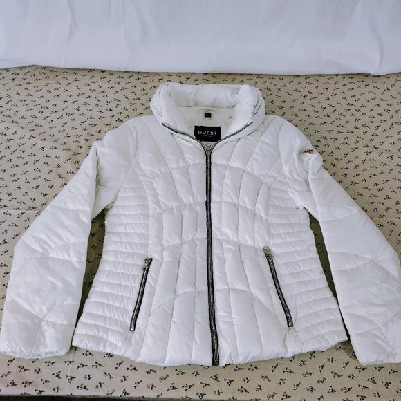 Guess Jackets \u0026 Coats | Guess Pearl White Fitted Puffer Jacket Women's L | Color: White | Size: L | __Nova__'s Closet